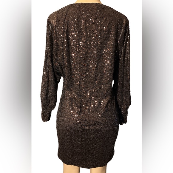 Lauren Ralph Lauren Sequin Evening Dress Brown Mid Shoulderless - Picture 2 of 11